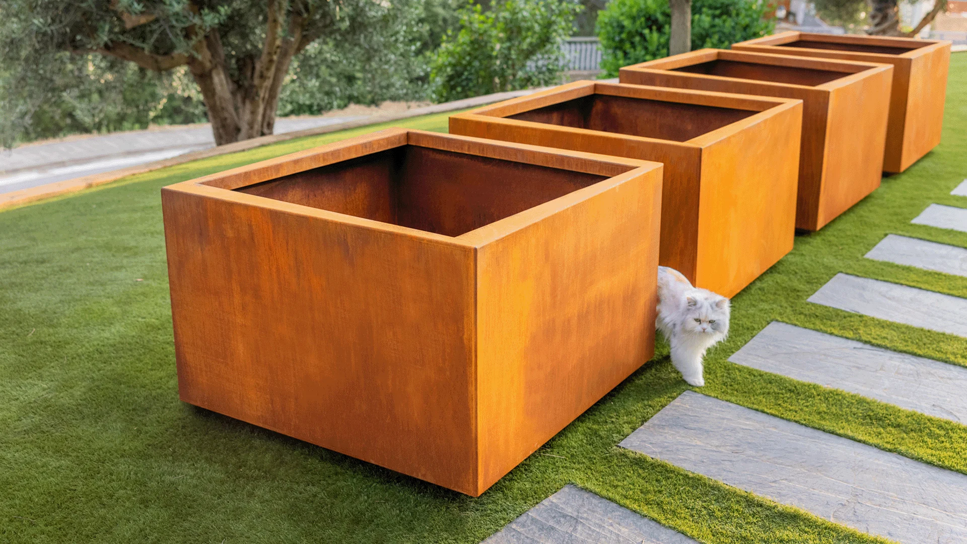 corten steel planter boxes
