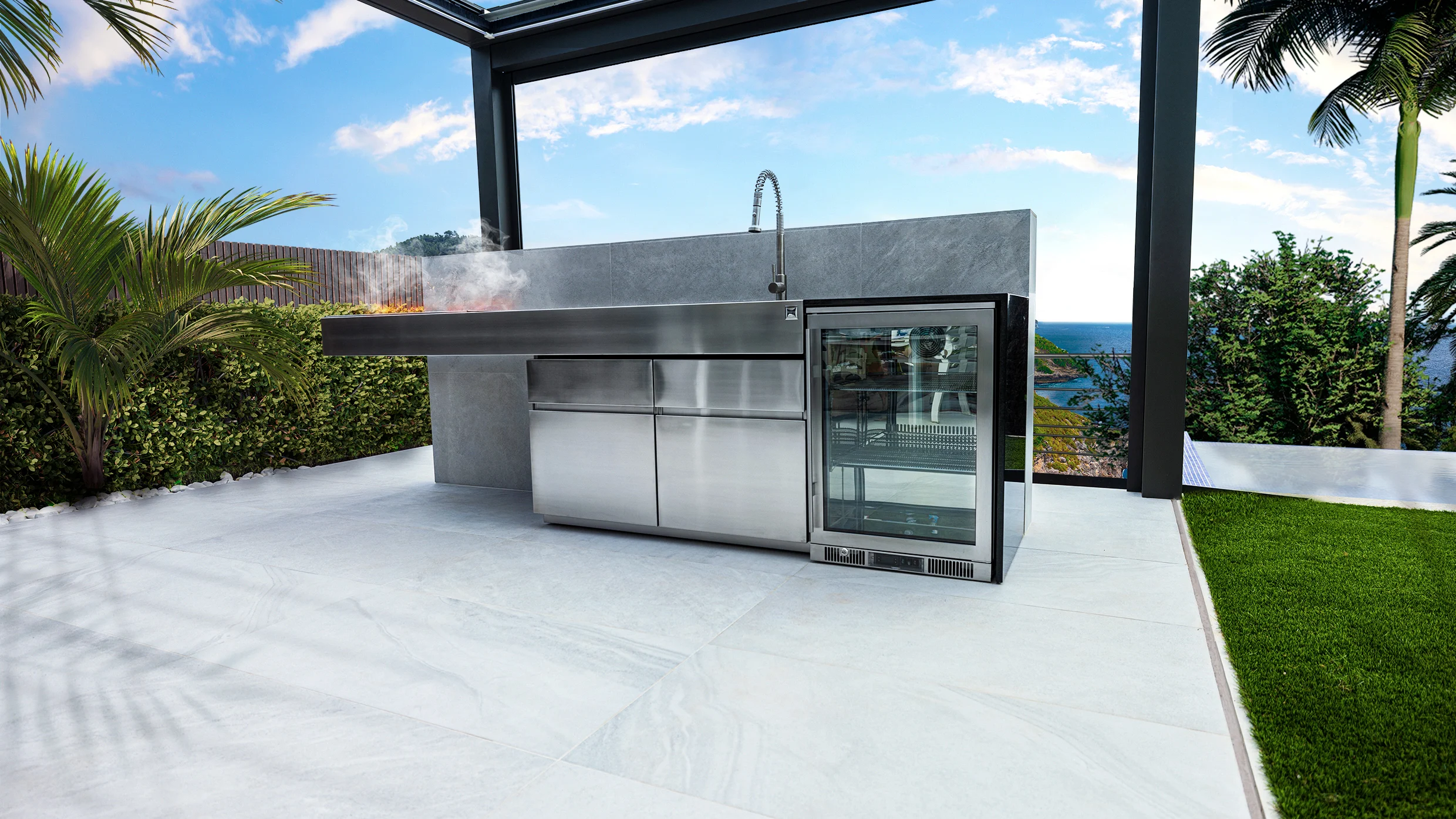 outdoor kitchen charcoal grill