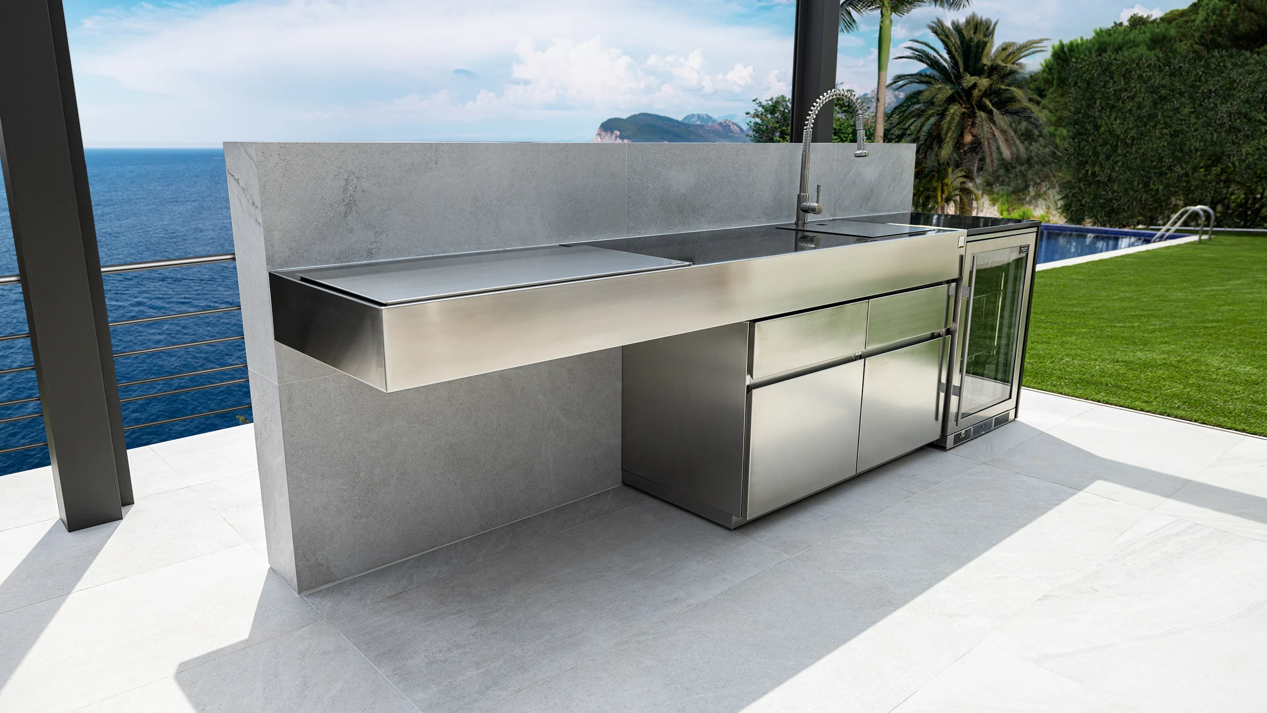 outdoor kitchen with charcoal bbq