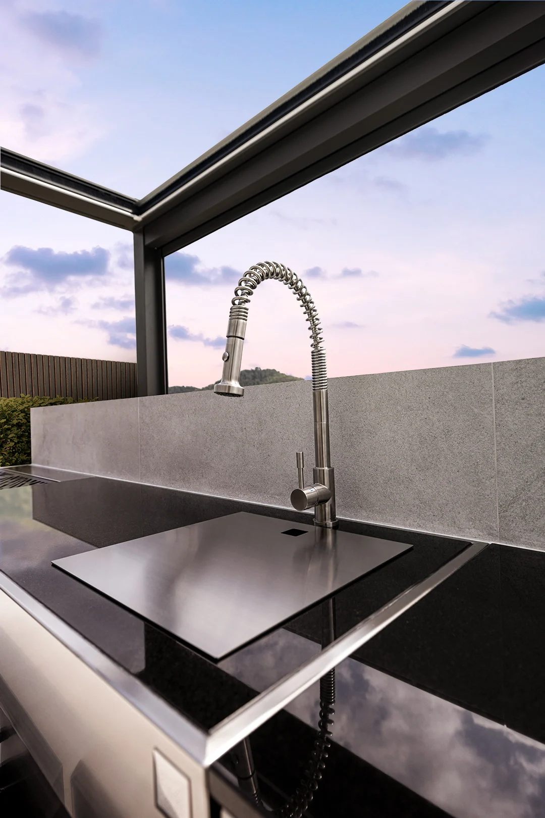 outdoor kitchen with charcoal bbq