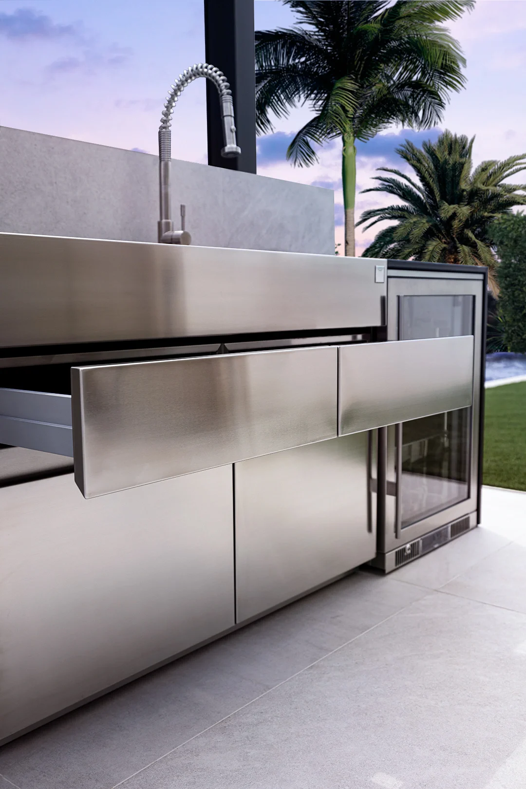 charcoal grill in outdoor kitchen