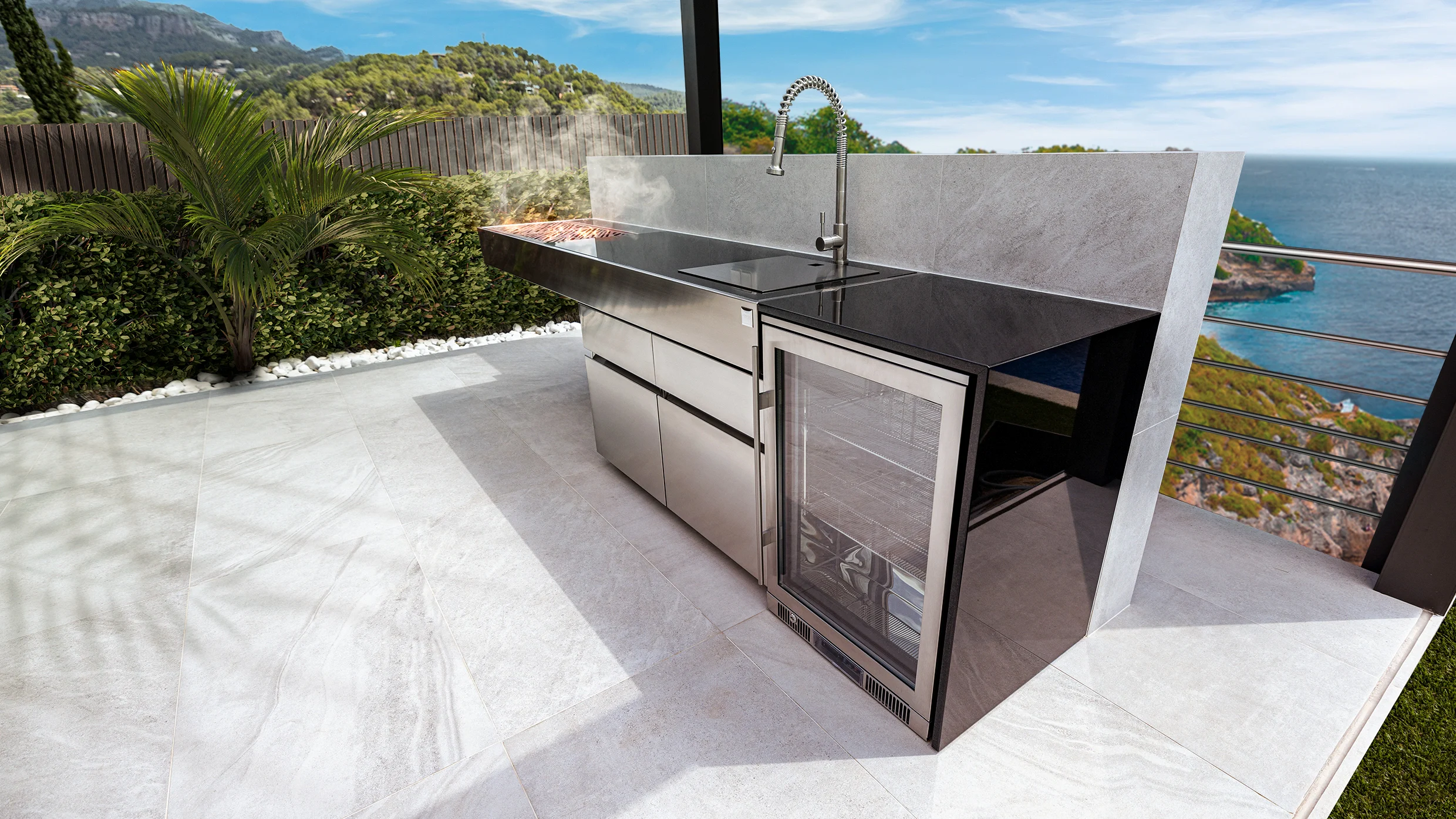 outdoor kitchen with charcoal bbq