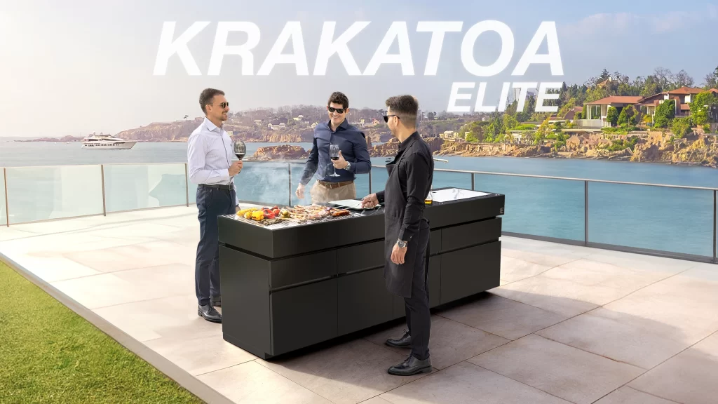 outdoor kitchen with charcoal bbq
